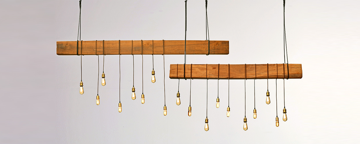 Industrial Wood Beam Pendant Lamp by Piment Rouge Lighting Bali
