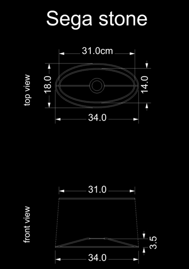 lampshade curved drun sega stone technical drawing