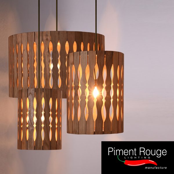 hanging teakwood lamps by piment rouge lighting manufacture bali