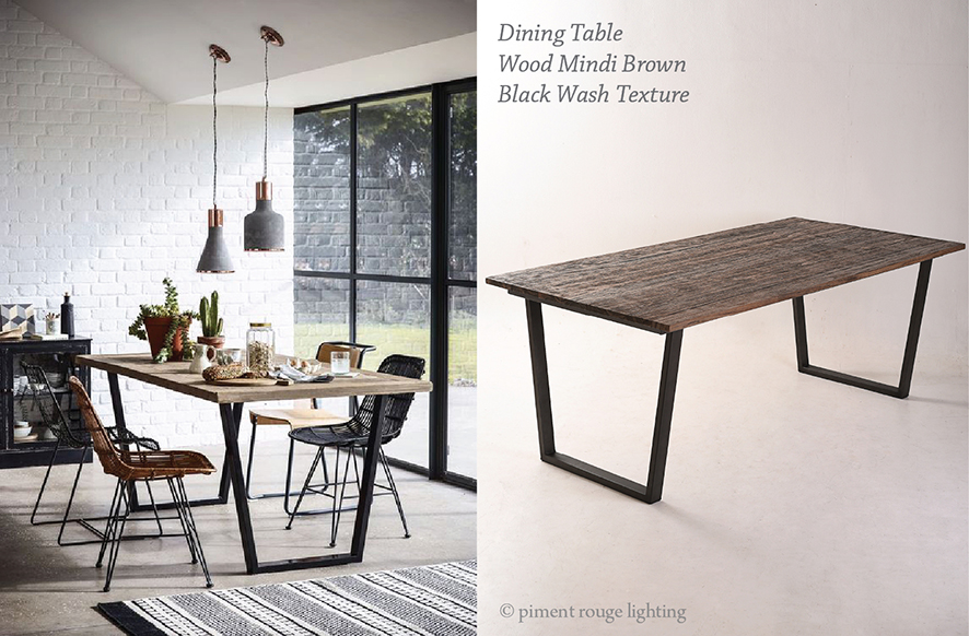 industrial style dining room with industrial style dining table by piment rouge lighting homeware design bali
