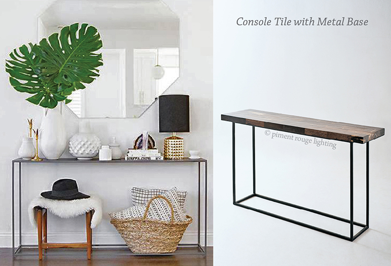 Console Table Tile with Metal Base for A Tropical Corner by Piment Rouge Lighting Bali