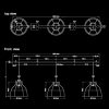 Piment Rouge Lighting Bali - Triple Rattan Bell Pendant Technical Drawing